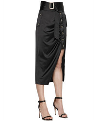 Self-Portrait Draped Satin Asymmetric Midi Skirt