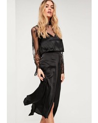 Missguided Black Satin Full Midi Skirt