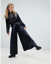 Weekday Satin Trapeze Tailored Trousers In Black