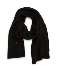 Polo Ralph Lauren Cable Merino Wool Blend Scarf In Black At Nordstrom