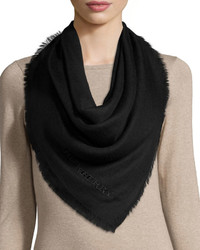 Burberry Embroidered Lightweight Cashmere Scarf Black