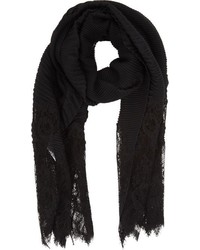 Valentino Lace Trim Pleated Cashmere Scarf Colorless