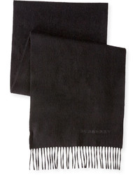 Burberry Solid Logo Embroidery Cashmere Scarf