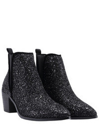 Black Pointy Sequined Boots