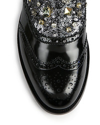 Dolce & Gabbana Embellished Wingtip Brogue Leather Boots