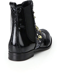 Dolce & Gabbana Embellished Wingtip Brogue Leather Boots