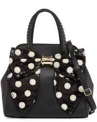 Betsey Johnson Oh Bow Sequined Faux Leather Satchel Bag Blackcream Dot
