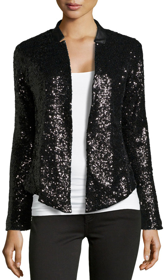 Ella Moss Faux Leather Collar Sequin Blazer Black, $159 | Last Call by ...