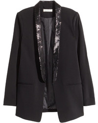 H&M Sequined Tuxedo Jacket Black Ladies