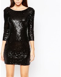 TFNC Allover Sequin Mini Dress With Deep Back And 34 Sleeve
