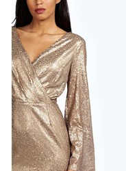 Boohoo Boutique Lisa Sequin Wrap Sleeve Bodycon Dress