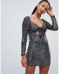 Emory Park Long Sleeve Mini Dress With Twist Front In Sequin