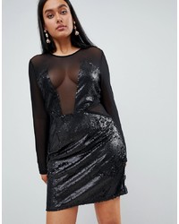 PrettyLittleThing Sequin Panelled Cut Out Dress