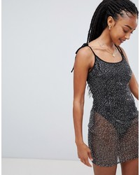 Emory Park Sheer Cami Slip Dress In Glitter With Body Lining