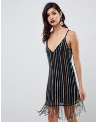 ASOS DESIGN Stripe Fringe Sequin Mini Slip Dress