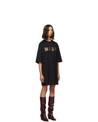 MSGM Black Sequinned Logo T Shirt Dress