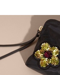 Burberry Large Zip Top Floral Embellished Pouch