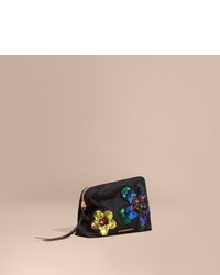 Burberry Large Zip Top Floral Embellished Pouch