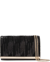 Diane von Furstenberg Soire Embellished Velvet And Leather Shoulder Bag Black