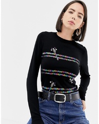 Warehouse Sequin Jumper With Shooting Arrows In Black
