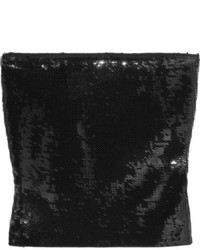 Saint Laurent Cropped Sequined Jersey Top Black