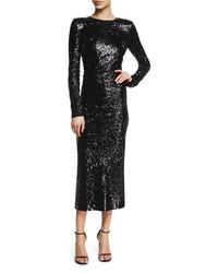 Donna Karan Long Sleeve Sequined Dress Black