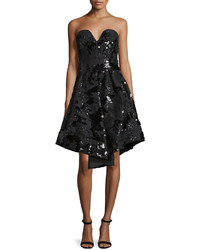 Milly Strapless Sequined Cocktail Dress Black