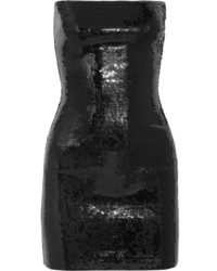 Saint Laurent Strapless Sequined Jersey Mini Dress Black