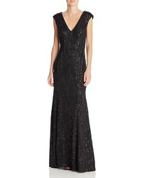Avery G V Neck Sequin Lace Gown