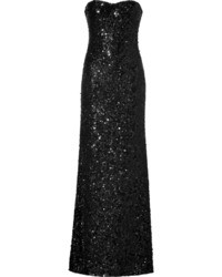 Jenny Packham Black Allover Sequined Strapless Gown