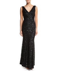 Rachel Gilbert Candence Sequined Gown Black