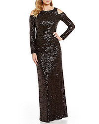 Vince Camuto Cold Shoulder Long Sleeve Sequin Gown