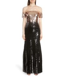 Sachin + Babi Illusion Off The Shoulder Sequin Gown