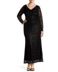 Marina Long Sleeve Sequin Lace Gown