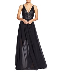 Dress the Population Lori Sequin Plunging Chiffon Gown