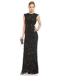 Mac By Mac Duggal Beaded Sequin Pattern Open Back Gown