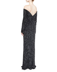 Rachel Gilbert Makenna Off The Shoulder Long Sleeve Gown Black