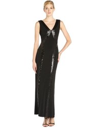 Laundry by Shelli Segal Matte Black Stretch Jersey Sequined Sleeveless Gown