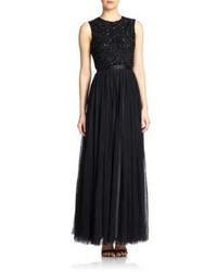 Needle Thread Sequined Top Mesh Gown