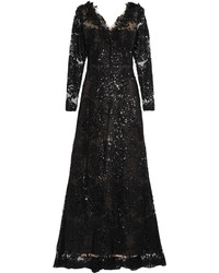 Marchesa Notte Sequin Embellished Embroidered Tulle Gown