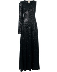 Pascal Millet Sequin Embellished Asymmetric Sleeve Gown