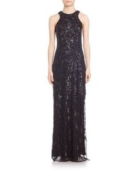 Laundry by Shelli Segal Platinum Sequined Column Gown