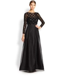 Kay Unger Pleated Sequined Detail Gown