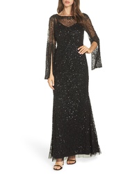 Adrianna Papell Sequin Beaded Split Cuff Gown