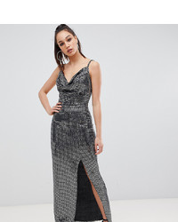 Missguided Tall Sequin Cowl Neck Maxi Dress With Side Split In Black