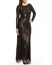 JS Collections Sequin Lace Long Sleeve Illusion Gown