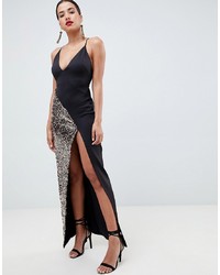 ASOS DESIGN Sequin Thigh Split Maxi Dressbronze