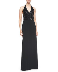 Laundry by Shelli Segal Sequined Bodice Halter Gown