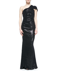Talbot Runhof Sequined Gown W Draped Neck