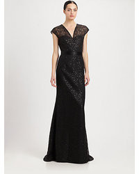 Carmen Marc Valvo Sequined Lace Gown